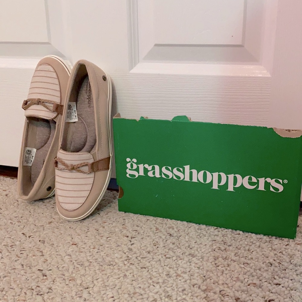 Tan slip on shoes